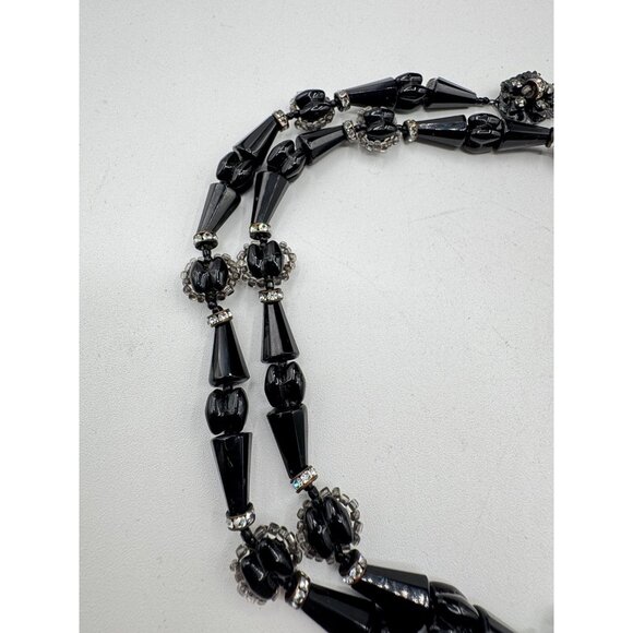 Vintage Miriam Haskell Mourning Black Glass And Rhinestone Necklace - Picture 6 of 7